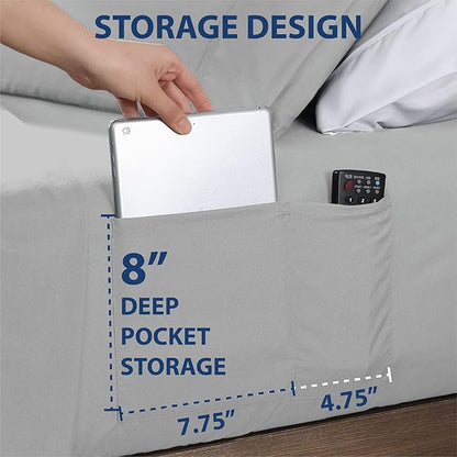Swift Home Smart Sheets, Ultra Soft Brushed Microfiber 3-Piece Sheet Set, Fitted Bed Sheet with Side Storage Pockets – Silver, Twin XL