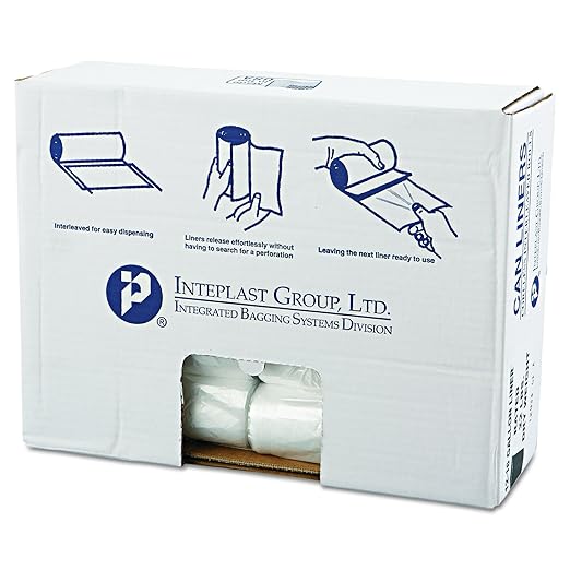 Inteplast Group IBS VALH2433N8 HDPE Can Liner, 12-16 Gallon, 24" x 31", 0.27 Mil, Star Seal, Natural, 1000 Pack (20 Rolls of 50 Bags)