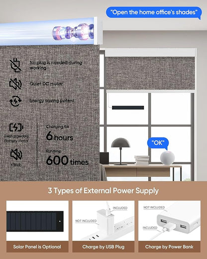 Motorized Blinds with Remote: Kincmo 100% Blackout Roller Shades Work with Apple Homekit,Alexa,Google Home, Customized Electric Blinds with App,Voice Control (100% Blackout Natural Walnut)