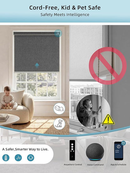 SmartWings Motorized Smart Blinds with Remote, Custom Automatic 100% Blackout Roller Shade Compatible with Alexa/Homekit/Google, Electric Smart Blinds for Indoor Windows, Bouvardia Dark Grey