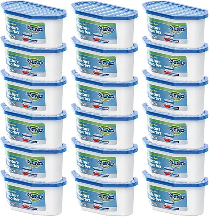 Ksend Moisture Absorbers, 18 Pack, Compact Dehumidifier for Closet, Efficient Humidity Absorber Boxes, Moisture Absorber for Closet, Odor Eliminator with Fragrance Free, Blue, 6.4oz, 300ml