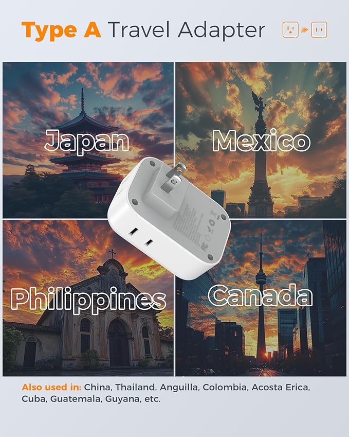 TESSAN 2 Prong to 3 Prong Outlet Adapter 2 Pack, US to Japan Plug Adapter