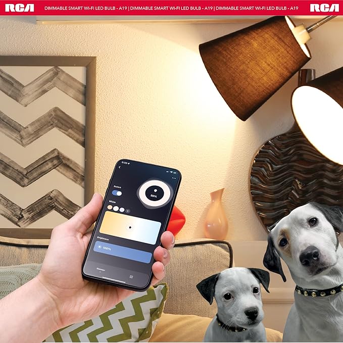RCA Smart Light Bulbs, WiFi LED Light Bulb, Dimmable LED Lights, Dimmable 800 Lumens 10W (60W EQ A19), Compatible with Alexa and Google, Control from Anywhere with Smartphone, 2700K Soft White, 2-PK