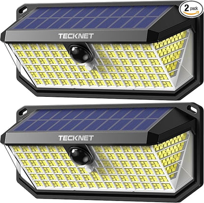 TECKNET 416 LED Solar Lights Outdoor Waterproof, 4200lm 300° Angle & 3 Lighting Modes Motion Sensor Outdoor Lights,2 Pack Solar Powered Flood Wall Lights for Home Patio Fence Yard Deck Garage Street