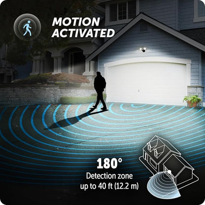 GLOBE Electric 10W Twin Head Motion Sensor LED Flood Light, 1000 Lumens, 180° Detection, 40-Ft Range, 4000K Daylight, Hardwired, Weather Resistant, 17000200