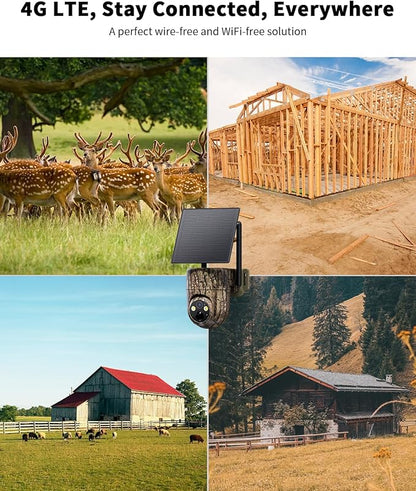 Oculview 4G LTE Cellular Trail Camera with Pre-installed SIM Card, 2K Live Streaming, 360° Pan/Tilt, Low Glow Night Vision, Remote Access, Solar Powered, Motion Activated Game Camera for Off-grid Area