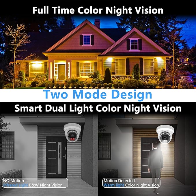8MP 4K PoE IP Security Dome Camera Outdoor, Full Color Turret IP Camera with Smart Dual Light, Two Way Talk, SD Card Slot, 98ft Night Vision, 110°Wide Angle, Human/Vehicle Detection