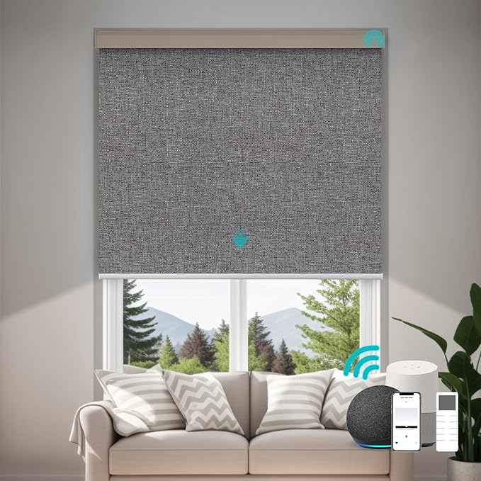 Motorized Blinds with Remote, Custom Automatic Electric Blackout Smart Blinds for Windows, Motorized Window Roller Shades Compatible with Alexa Google for Home Office, Fabric Dark Coffee