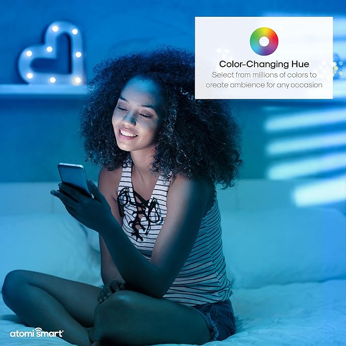 Atomi Smart Color Changing Light Bulb & Smart LED Bulb (2500K-9000K), Dimmable 60W Eq, | WiFi Control with iOS and Android App, Voice Control with Alexa, Google Great Color Lights for Bedroom