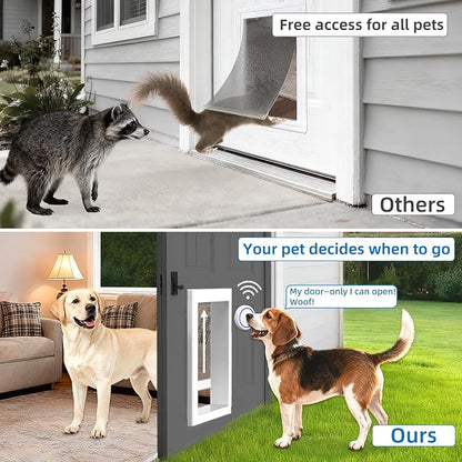 Automatic Dog Door with Doorbell Activation, 2-Flap Electronic Smart Pet Door with Anti-Pinch, No Collar Needed, Aluminum Lockable Weatherproof Telescoping Tunnel for Pets (Medium, Door Mount)