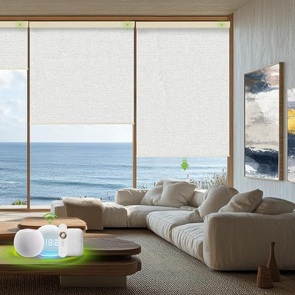 Motorized Blinds with Remote，100% Blackout Smart Blinds Motorized Roller Shades Compatible with Alexa Automatic Blinds for Windows Electric Window Blinds Customized Size Clouded Noir