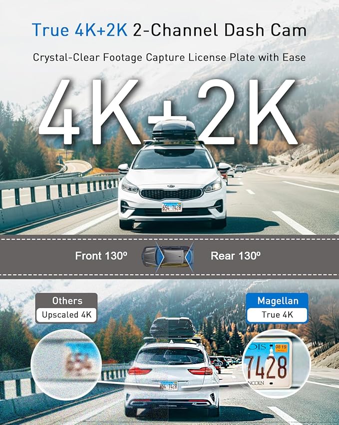 MAGELLAN DR45 2-Channel Dash Cam, Night Vision, Front & Rear True 4K + 2K Camera for Cars, STARVIS 2 IMX678 IMX675, Strong Mount, GPS, Wi-Fi, App Control, Parking Mode, 2.7" IPS, 64GB Card Included