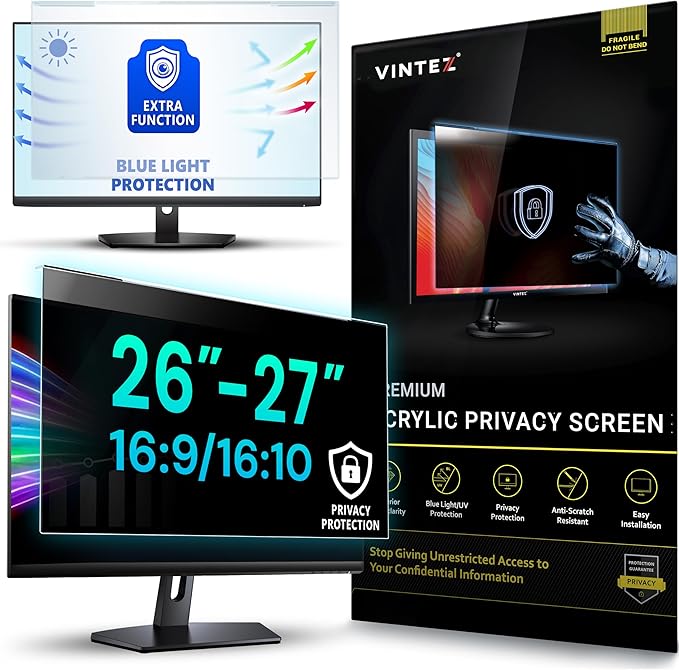 Universal Acrylic 26, 27 Inch Computer Privacy Screen Filter for Widescreen Computer Monitors - 24.1" x 15.1" (612 x 384 mm) - Monitor Frame Hanging Type