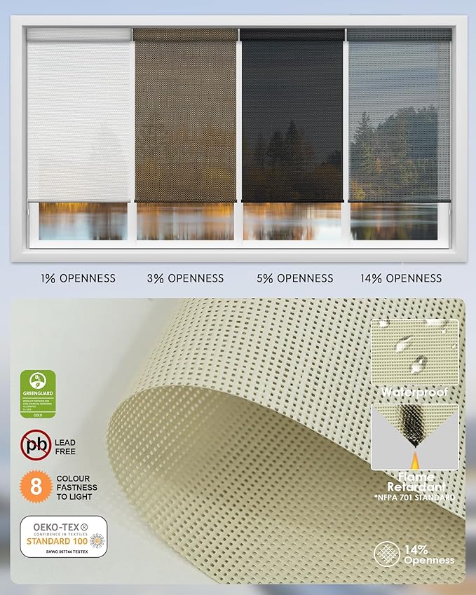 Yoolax Motorized Solar Shades Light Filtering Motorized Blinds with Remote Smart Blinds Compatible with Alexa Flame Retardant Roller Shades for Windows Home Office Custom (14% Openness Golden Mesh)