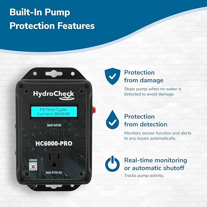HC6000-PRO Smart Sump Pump Float Switch & Performance Monitor w/Data Tracking, LCD Screen Display Real-Time Information, Built-in Alarms, & Dual-Sensors for Optimal Efficiency, Made in USA