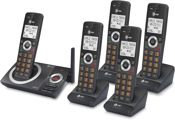AT&T CL82519 DECT 6.0 5-Handset Cordless Phone for Home with Answering Machine, Call Blocking, Caller ID Announcer, Intercom and Long Range, Black