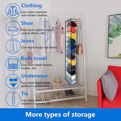 Closet Organization,12 Section, Hanging Closet Organizer, Space Saving, College Dorm Essentials for Girls,Heavy dutys Hooks Up to 45 Pounds,Clothes Storage,Closet Organizer,White/Black