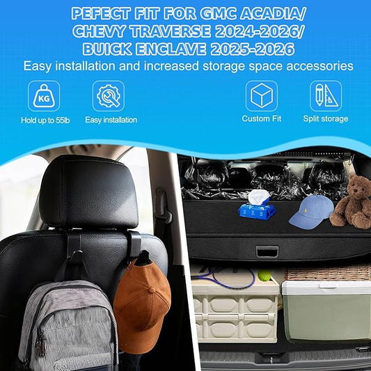 AUXKO Retractable Cargo Cover for GMC Acadia/Chevy Traverse 2026-2024/ Buick Enclave 2025 2026, Trunk Cover Luggage Security Cover Shielding Shade Anti-Peeping Luggage Privacy Screen, Carbon Fiber