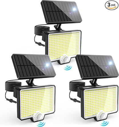 AUDERWIN 294 LED Solar Motion Sensor Outdoor Lights 7500K, 3900Lm Solar Flood Lights, IP67 Waterproof Outside Solar Powered Security Spot Lights for Porch Patio Yard Garage Fence, 3 Pack Black