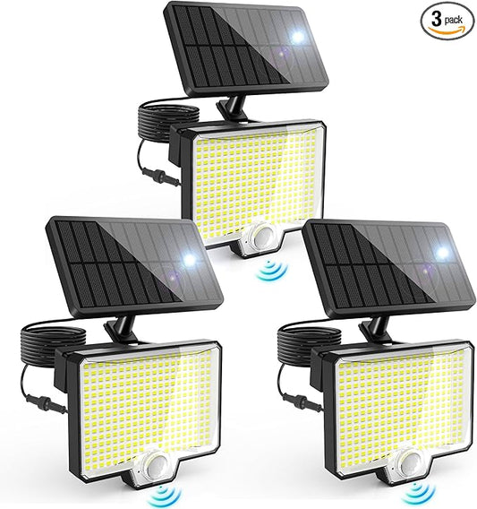 AUDERWIN 294 LED Solar Motion Sensor Outdoor Lights 7500K, 3900Lm Solar Flood Lights, IP67 Waterproof Outside Solar Powered Security Spot Lights for Porch Patio Yard Garage Fence, 3 Pack Black