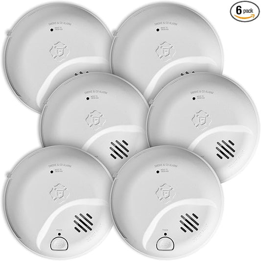 First Alert SMICO100-AC Interconnect Hardwire Combination Smoke & Carbon Monoxide Alarm with Battery Backup, 6-Pack