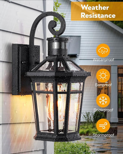 Motion Sensor Outdoor Wall Lights, Black Dusk to Dawn Porch Light