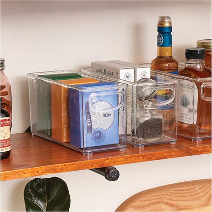 iDesign Slim Clear Plastic Stackable Storage Bin, Tall Narrow, 4-Pack | Kitchen or Pantry Organizer