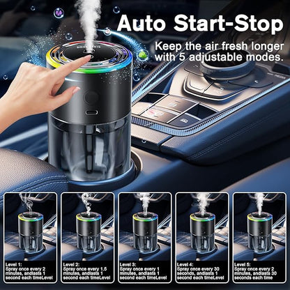 Amor Lyris Smart Car Air Freshener Diffuser, 5.7 fl oz Ultrasonic Car Diffuser, Rechargeable Auto On/Off Car Air Freshener with 5-Level Mist, RGB Light for Car Interior, Mahogany Teakwood Scent