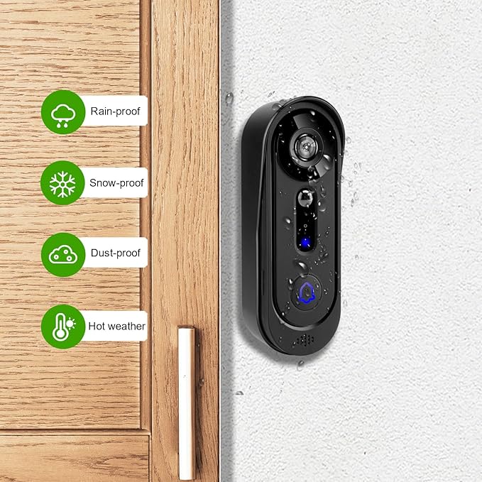 Doorbell Camera Wireless 1080P, Video Doorbell Wireless with Chime, Cloud Storage,Night Vision, Motion Detection,2 Way Audio, Weather Resistant, Real Time Alert,2.4G WiFi (Black)