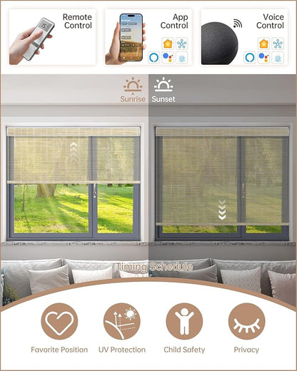 Kincmo Motorized Blinds with Remote, Light Filtering Roller Shades Work with Apple Homekit,Alexa,Google Home, Custom Electric Blinds with App,Voice Control (50% Blackout Woven Stone)