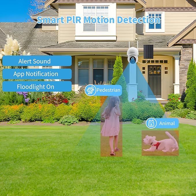 CKK Wireless Cameras for Home/Outdoor Security, Solar Security Cameras Wireless Outdoor 355°PTZ, 4MP 2.5K WiFi Camera with Spotlight, PIR Sensor, Siren, Color Night Vision, 2-Way Talk, SD/Cloud