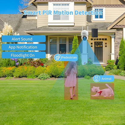 CKK Wireless Cameras for Home/Outdoor Security, Solar Security Cameras Wireless Outdoor 355°PTZ, 4MP 2.5K WiFi Camera with Spotlight, PIR Sensor, Siren, Color Night Vision, 2-Way Talk, SD/Cloud