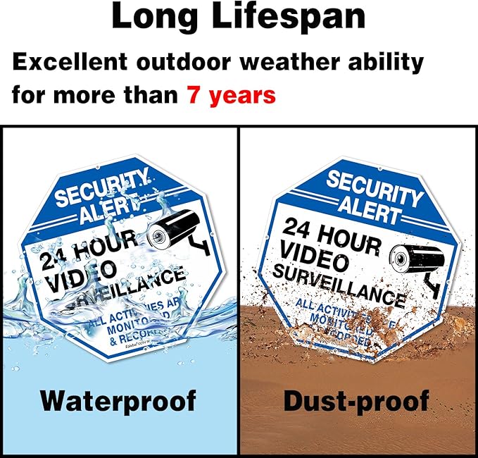 2-Pack Video Surveillance Signs, 10 x 10 Rust Free .040 Aluminum Security Warning Reflective Metal Signs, Indoor or Outdoor Use for Home Business CCTV Security Camera, UV Protected & Waterproof