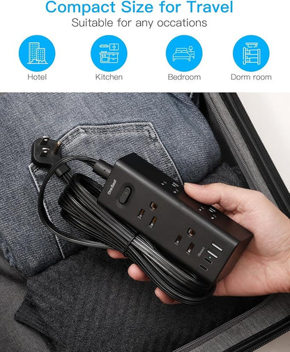 25Ft Extension Cord with Multiple Outlets, Flat Plug Power Strip Surge Protector with 20 Ft Long Cord, 6 Outlet 4 USB Ports (2 USB C), Multi Outlet Wall Plug for College, Dorm Room Essentials(Black)