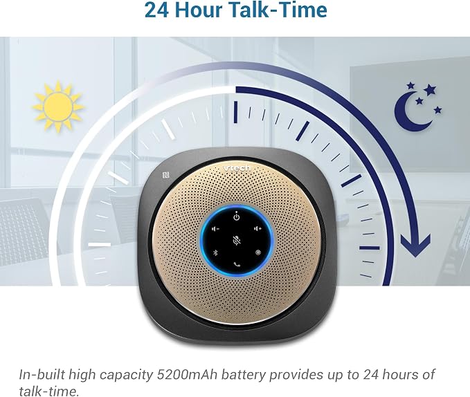 VTech VCS601-2 Bluetooth Conference Speakerphone - 360° Premium Voice Pickup with 6 Microphones, Smart NFC Connect, 24H Call Time with HD Audio, Reverse Charging USB C, Voice Assistant, Home Office