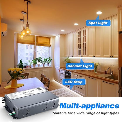 Dimmable LED Driver 192W 24V for Lutron & Leviton Dimmer, Triac/ELV/MLV AC to DC Power Supply Transformer for LED Strip Light Dimmable, Constant Voltage Projects, UL&FCC-Listed, Class 2
