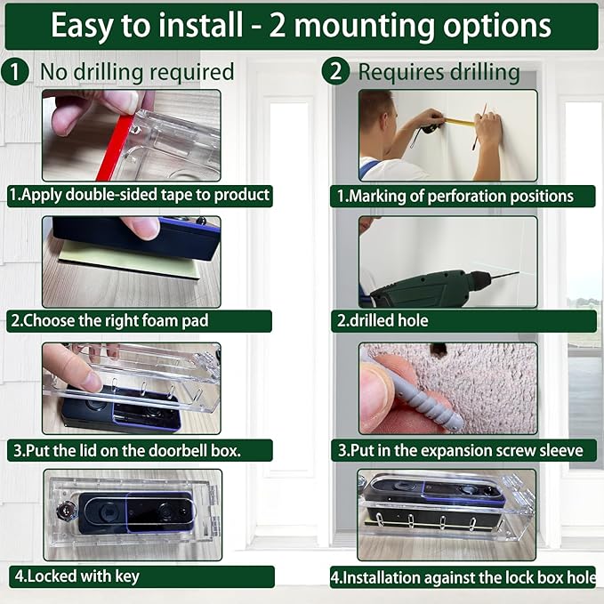 Anti-Theft Video Doorbell Mount Compatible with Most Video Doorbell, Acrylic,Highly Transparent Doorbell Lock Box Kit for Houses, Apartments, Businesses,Fit Doorbell 5.5"x 2.16"x 1.49"or Small