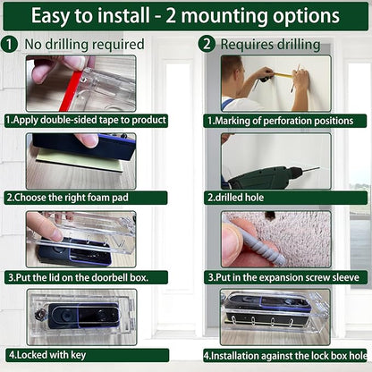 Anti-Theft Video Doorbell Mount Compatible with Most Video Doorbell, Acrylic,Highly Transparent Doorbell Lock Box Kit for Houses, Apartments, Businesses,Fit Doorbell 5.5"x 2.16"x 1.49"or Small