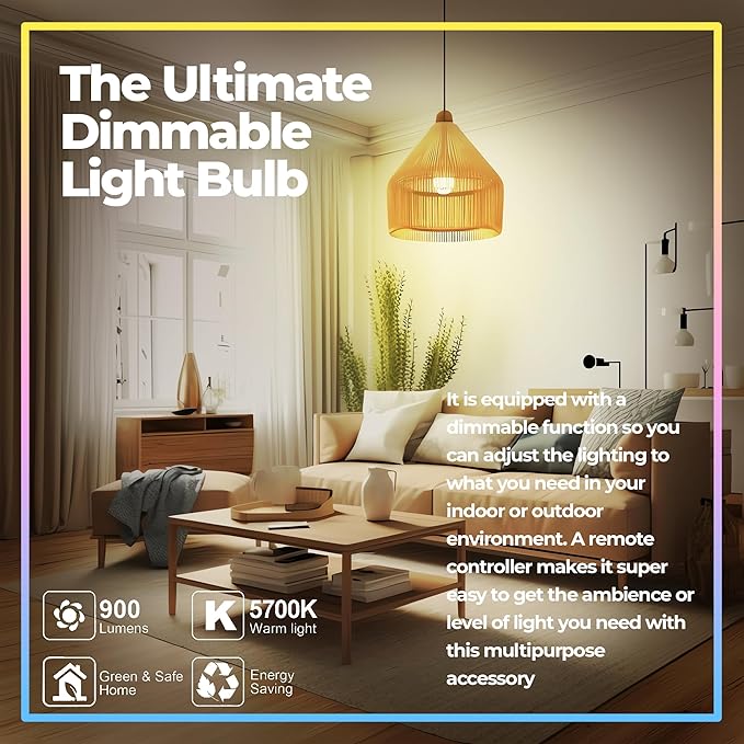 Droiee Dimmable E26 Warm LED Light Bulb, 6W RGBW Color 500LM with 16 Color Changing Modes for Christmas, Party etc with Remote Control 2 Pack, White, Dr-2024