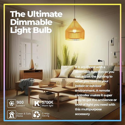 Droiee Dimmable E26 Warm LED Light Bulb, 6W RGBW Color 500LM with 16 Color Changing Modes for Christmas, Party etc with Remote Control 2 Pack, White, Dr-2024