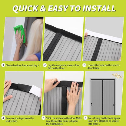 Magnetic Screen Door - Fits Door Opening 40 x 96 in, Actual Screen Size 42"x97", Hands Free Mesh Partition, Heavy Duty Curtain Keeps Bugs Out, Frame Hook & Loop, Pet and Kid Friendly