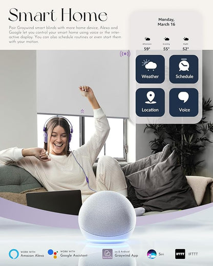 Graywind Motorized Shades 100% Blackout Work with Alexa Google WiFi Hardwired Smart Roller Shade Remote Control Automated Window Blinds with Valance, Customized Size (Bright White)
