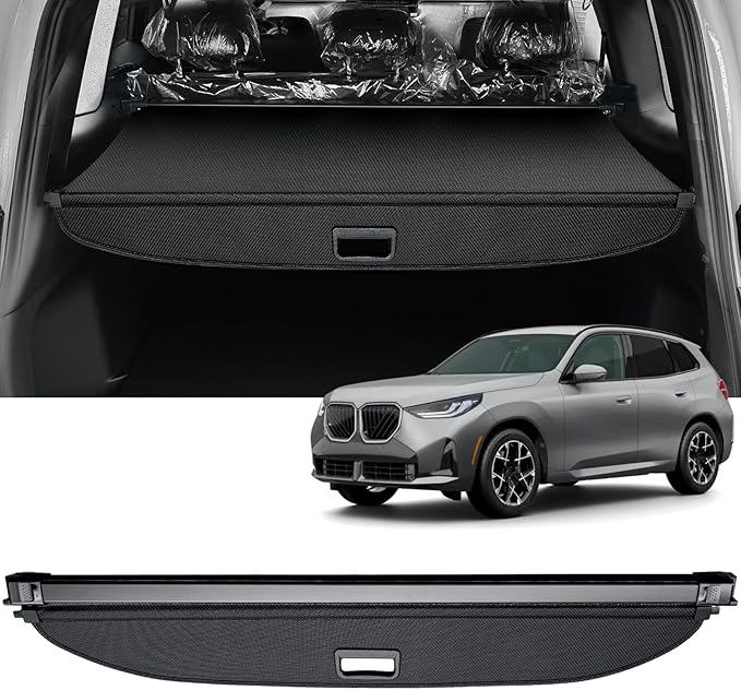AUXKO Retractable Cargo Cover for BMW X3 2024-2018, Trunk Cargo Cover Luggage Security Shade Cover for 2024 2023 2022 2021 BMW X3 Shielding Shade Anti-Peeping Luggage Privacy Screen, Carbon Fiber