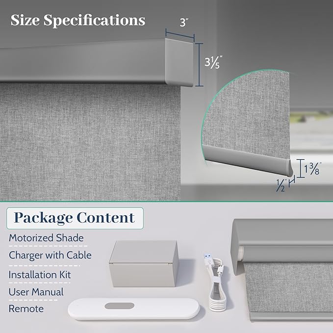 Motorized Blinds with Remote, Blackout Rechargeable Automatic Roller Shades, Cordless Smart Blinds Compatible with Alexa, Custom Blind for Indoor Windows, Bouvardia Light