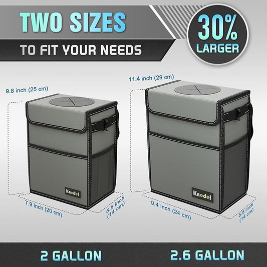 K KNODEL Car Trash Can, Waterproof Garbage Can, Trash Bag with Lid, Leak-Proof Car Bin, Trash Hanging Bag for SUV (Large, Gray)