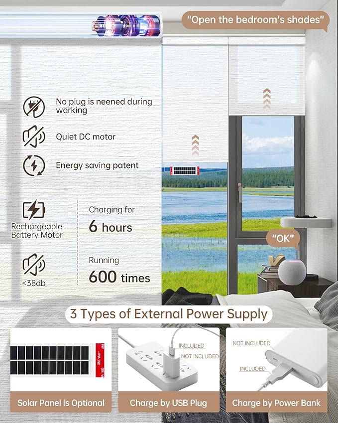 Kincmo Motorized Blinds with Remote, Light Filtering Roller Shades Work with Apple Homekit,Alexa,Google Home, Custom Electric Blinds with App,Voice Control (60% Blackout Atlantic White)