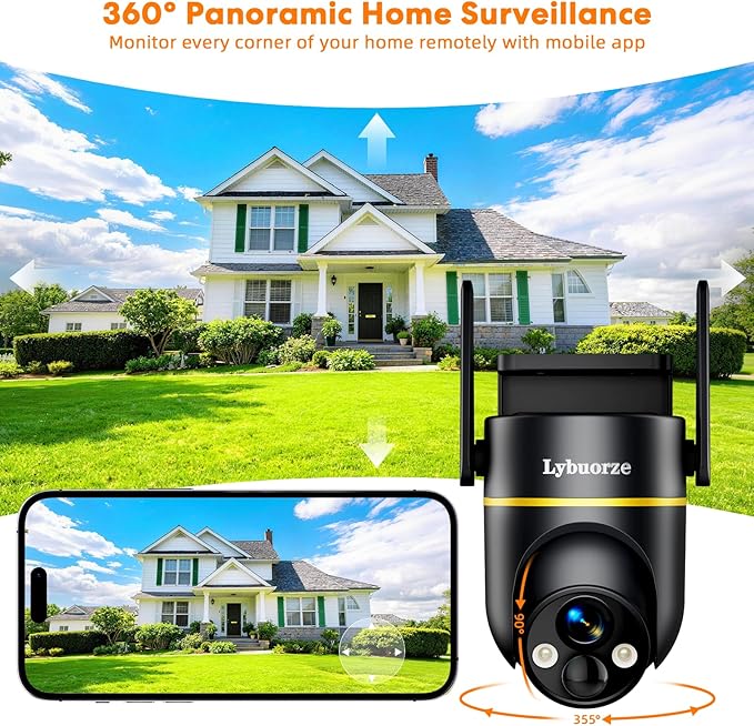 5G&2.4GHz 4MP Solar Security Camera Wireless Outdoor, 100% Wire-Free Home Security Camera w/ WiFi 6, Battery Powered Outdoor Camera, 360° PTZ, Color Night Vision, AI Motion Detection, IP65 Waterproof