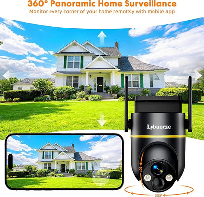 5G&2.4GHz 4MP Solar Security Camera Wireless Outdoor, 100% Wire-Free Home Security Camera w/ WiFi 6, Battery Powered Outdoor Camera, 360° PTZ, Color Night Vision, AI Motion Detection, IP65 Waterproof