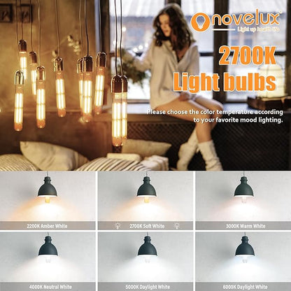 8.9IN LED Light Bulbs E26 Base, 6W 800LM 2700K Soft White T10 T9 Vintage Edison Bulbs Dimmable, AC 120V Equal 80 Watt Clear Glass Long Tubular Filament Bulb, UL Certified - 4Pack