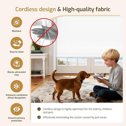 Grandekor No-Drill No Tools Motorized Blinds with Remote | 69x58 White Electric Blackout Smart Roller Shade/APP/Voice Control-for Home Office, Living Room